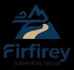 Firfirey logo: a navy mountain with a sand-coloured trail and a wind swirl, the Firfirey wordmark and the tagline Adventure Nepal.